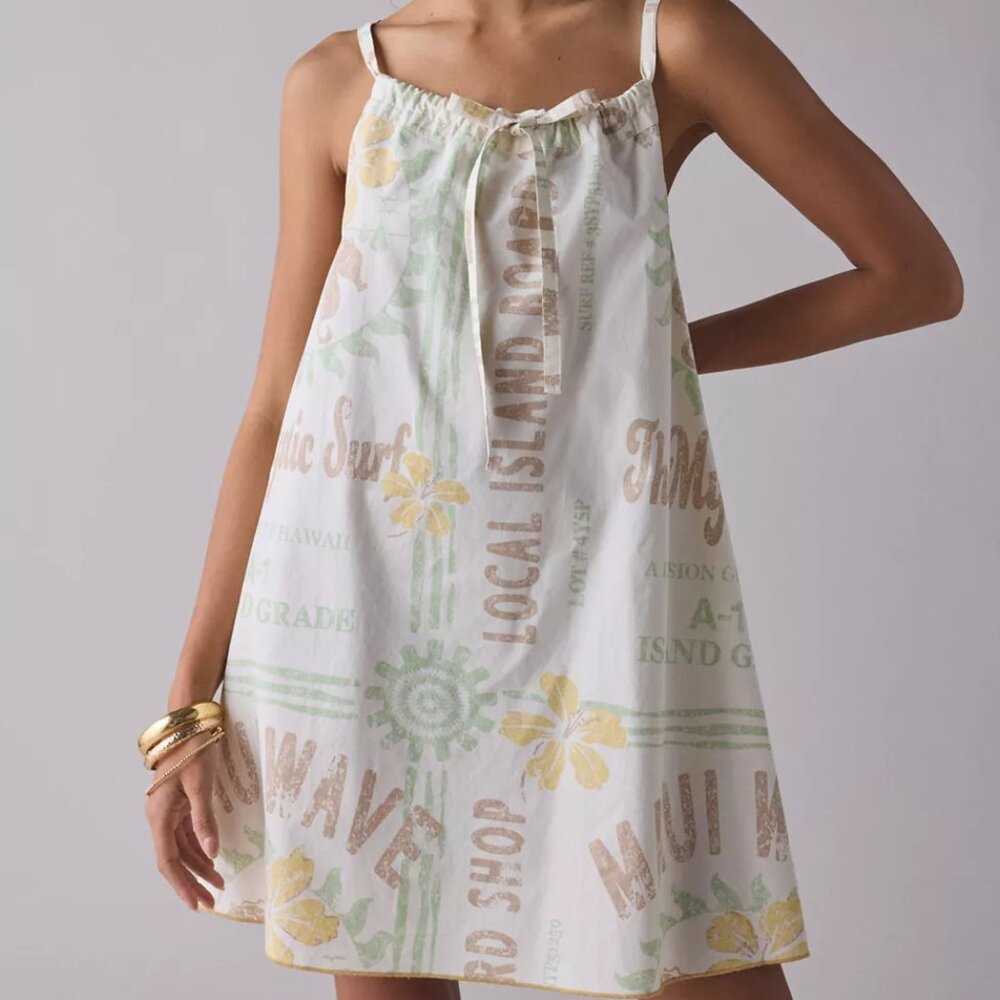 BDG‎ Eva Tie-Front Ruched Strap Trapeze Mini Dress (Surfer Pattern) Small NWT